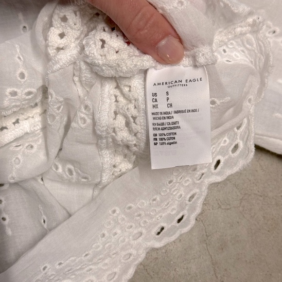 American Eagle white eyelet lace boho blosue top summer preppy womens small - Picture 8 of 8